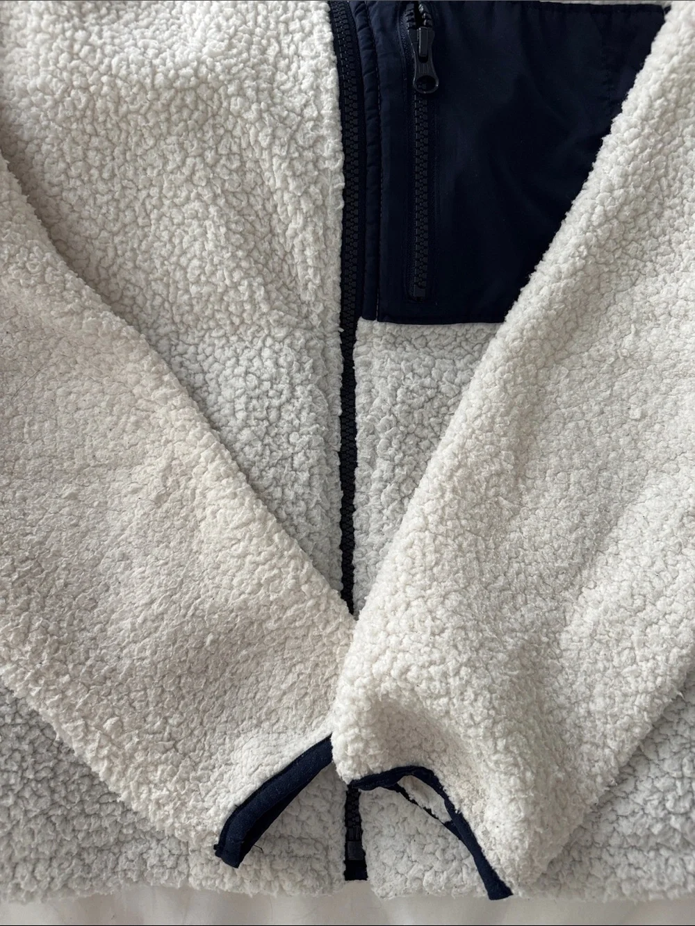 GAP Cream Sherpa Jacket with Navy Chest Pocket